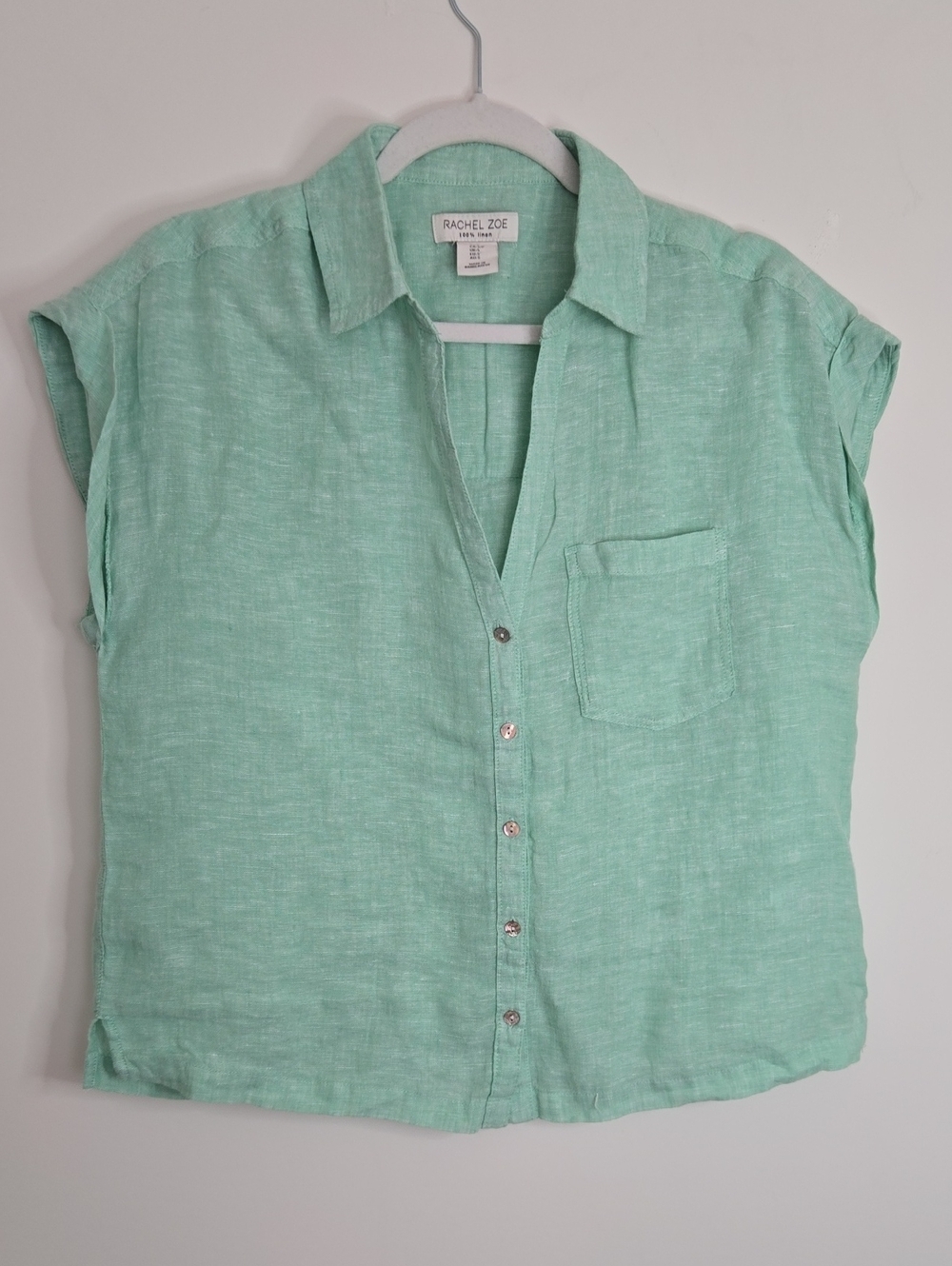 Rachel Zoe Light Mint Green Linen Button-Down Shirt Boxy Normcore Small
